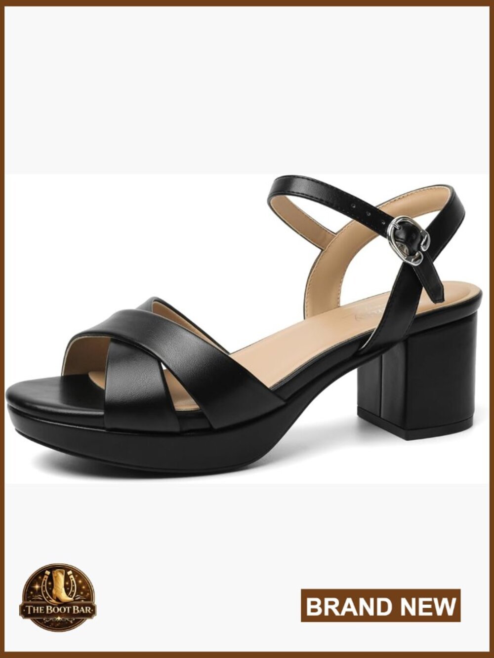 Chunky Block Heel Sandals Strappy Open Round Toe Platform with Ankle Strap